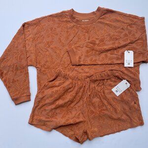 Billabong Loosen Up Set- Sweatshirt & Shorts | Size S/M | Burnt Orange/Toffee